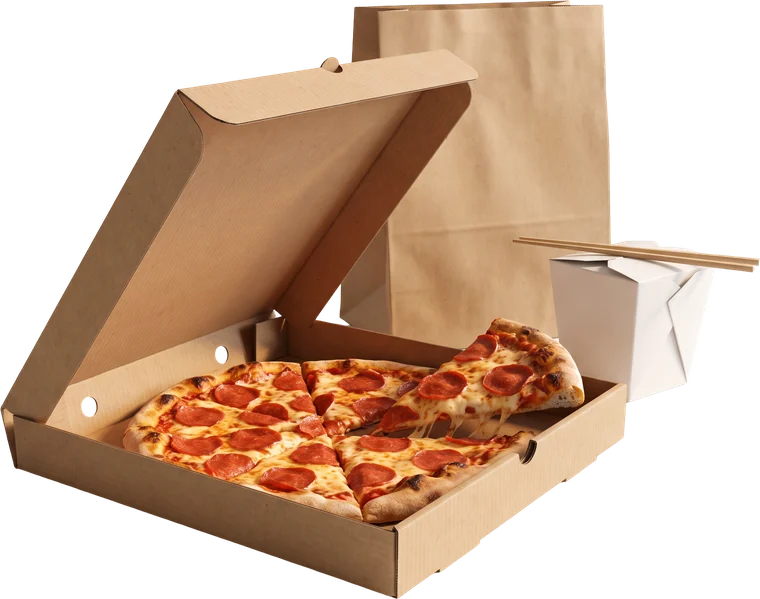 Pizza box and takeout bag