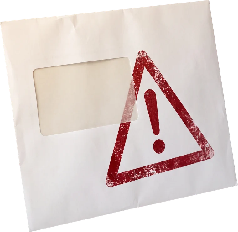 Envelope with a red warning stamp