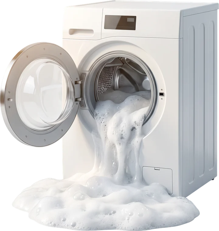 Washing machine overflowing with foam