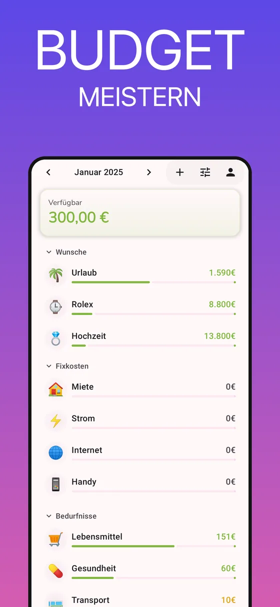 GetALife als digitale Umschlagmethode: Budget-Kategorien mit Limits und Verfügbar-Betrag